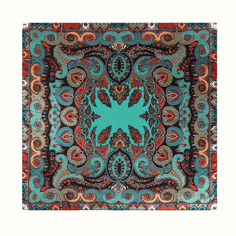 New 90*90cm Retro Brand Women Silk Scarf Bandanna Fashion Bohemian Pattern Square Hijab Lady Wrap Headband Foulard Muffler