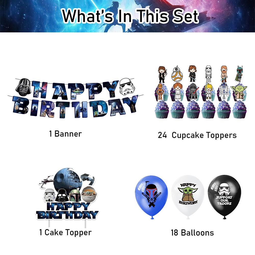 44 stuks Star Wars Verjaardagsfeestartikelen omvatten Taarttopper Banner Ballonnen