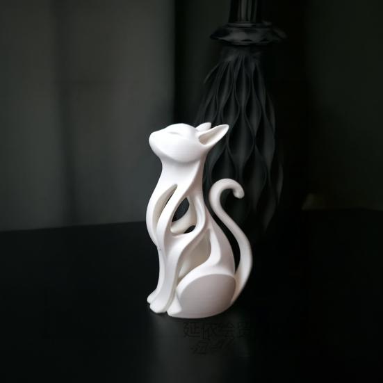 3D Printed Hollow Cat Figurine Modern Abstract Sitting Kitten Statue Artistic Animal Sculpture