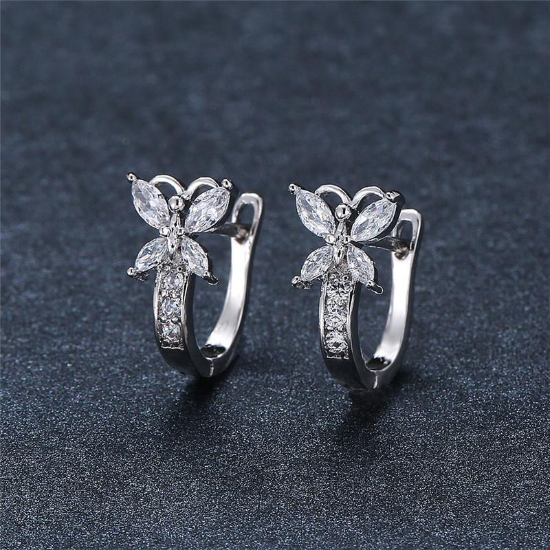 Cute Rainbow Butterfly Hoop Earrings For Women Gold Color Metal Blue Green White Zircon Wedding Party Jewelry Birthday Gifts