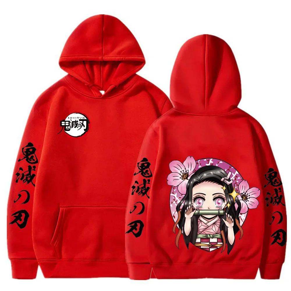 Japanischer Anime Demon Slayer Übergröße Hoodie Damen Sweatshirts Kamado Nezuko Print Kapuzenpullover Harajuku Mädchen und Junge Casual Pullover