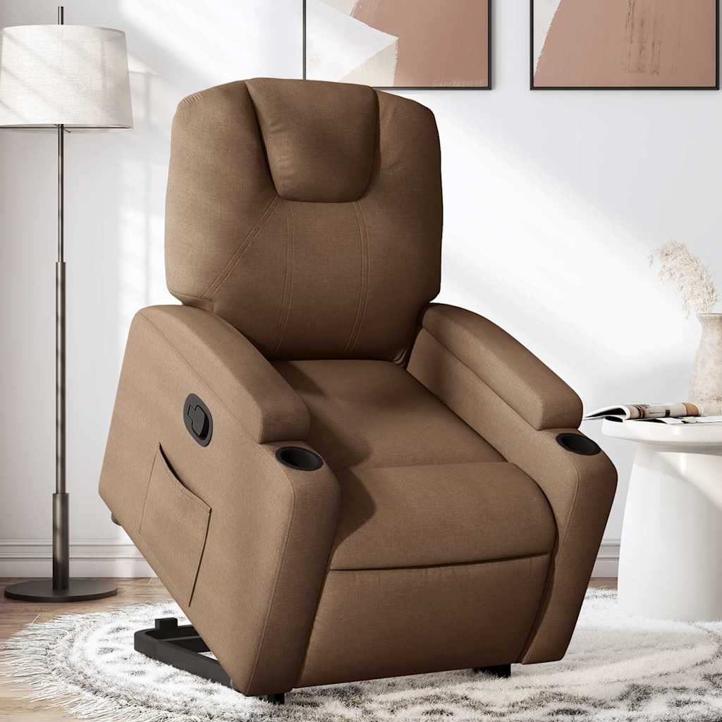 Recliner Chair with Lift Assist Brown Fabric