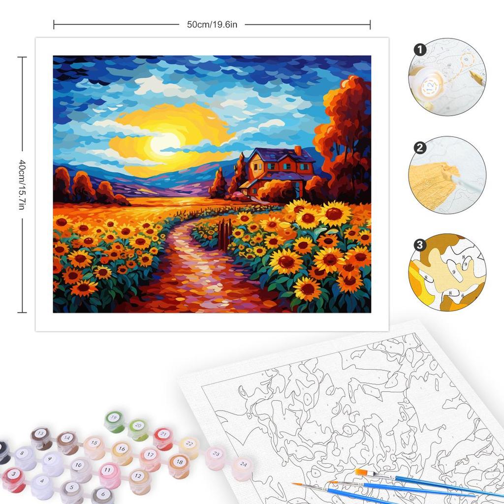 Yeesam Art Pittura Con Numeri Per Adulti E Bambini - Girasoli Dorati 40x50 Cm Su Tela Di Lino, Kit Fai Da Te