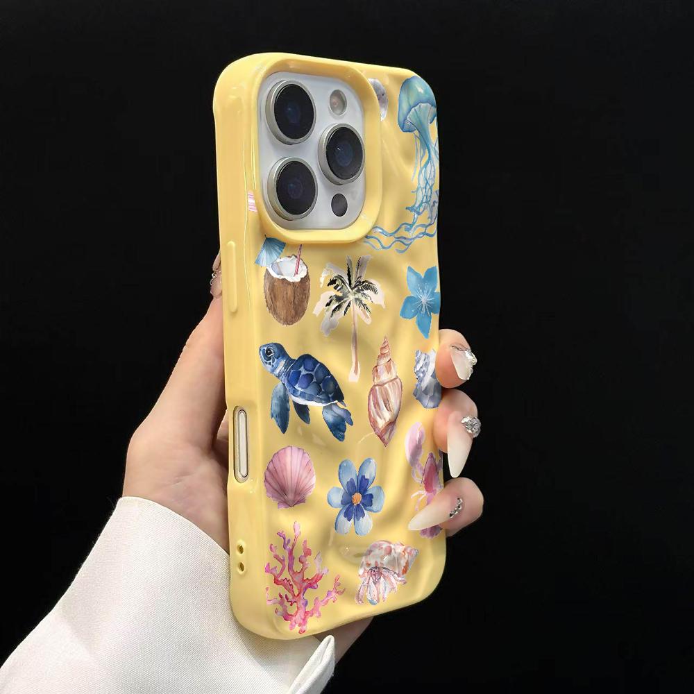 

Роскошный чехол-коллаж из морских ракушек для iPhone 17 16 15 14 13 12 11 Pro Max 14 Plus 17 Air Волна с морщинами Мягкая силиконовая крышка iPhone 12