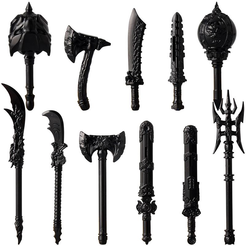 12/24 bucăți figurine medievale kit de accesorii pentru arme blocuri de construcție sabie regele scut regele leu topor de luptă trident topor cu două tăișuri jucărie din cărămidă