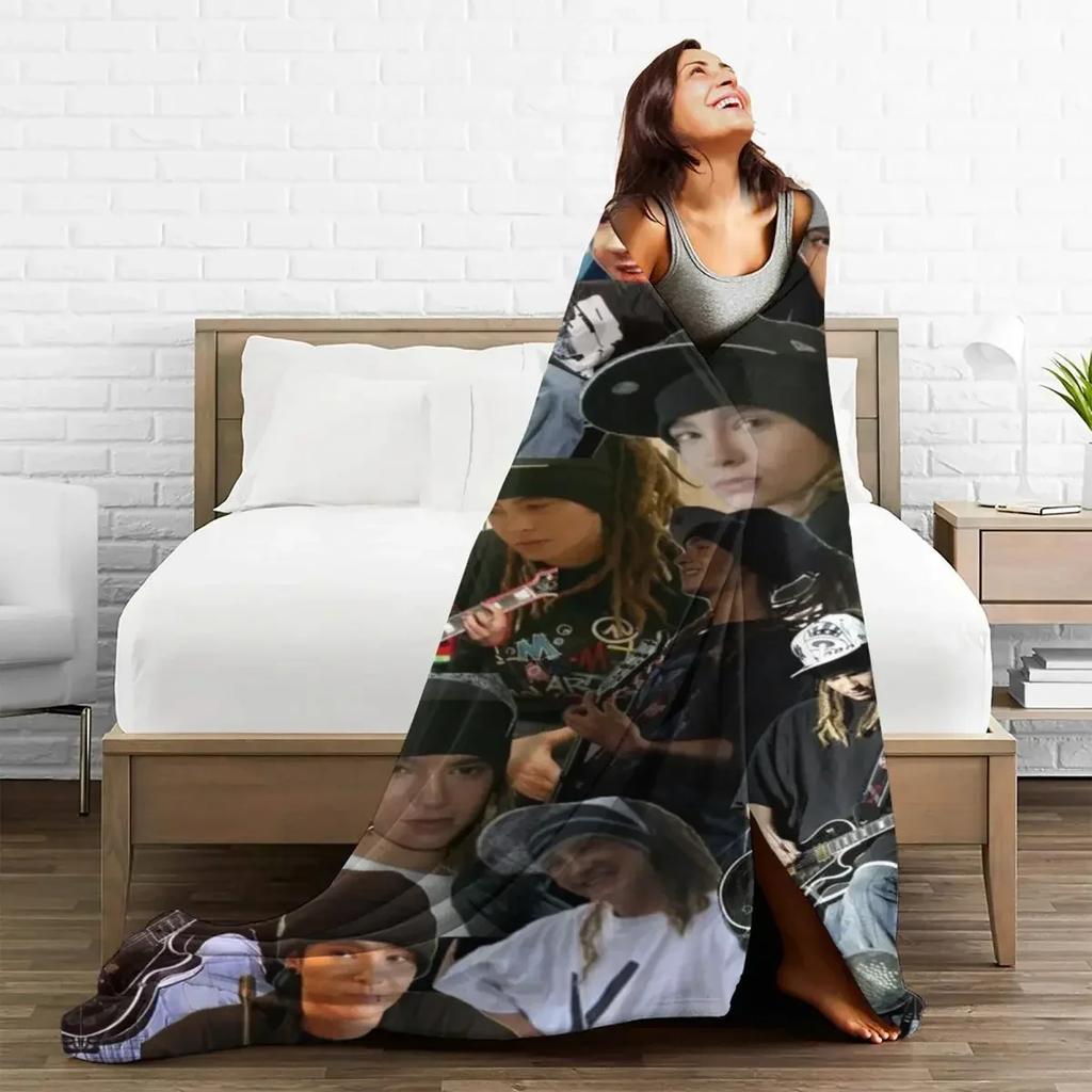 Tom Kaulitz karierte Decken Sofabezug Fleece bedruckt Pop-Rock-Band Collage Tragbare weiche Überwurfdecke für Bettwäsche Teppichstück für Auto