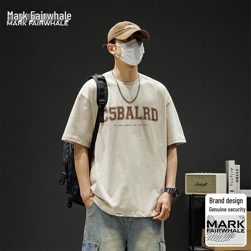 MARK FAIRWHALE Men s Letter Print Short Sleeve T-Shirt 3XL абрикосовый