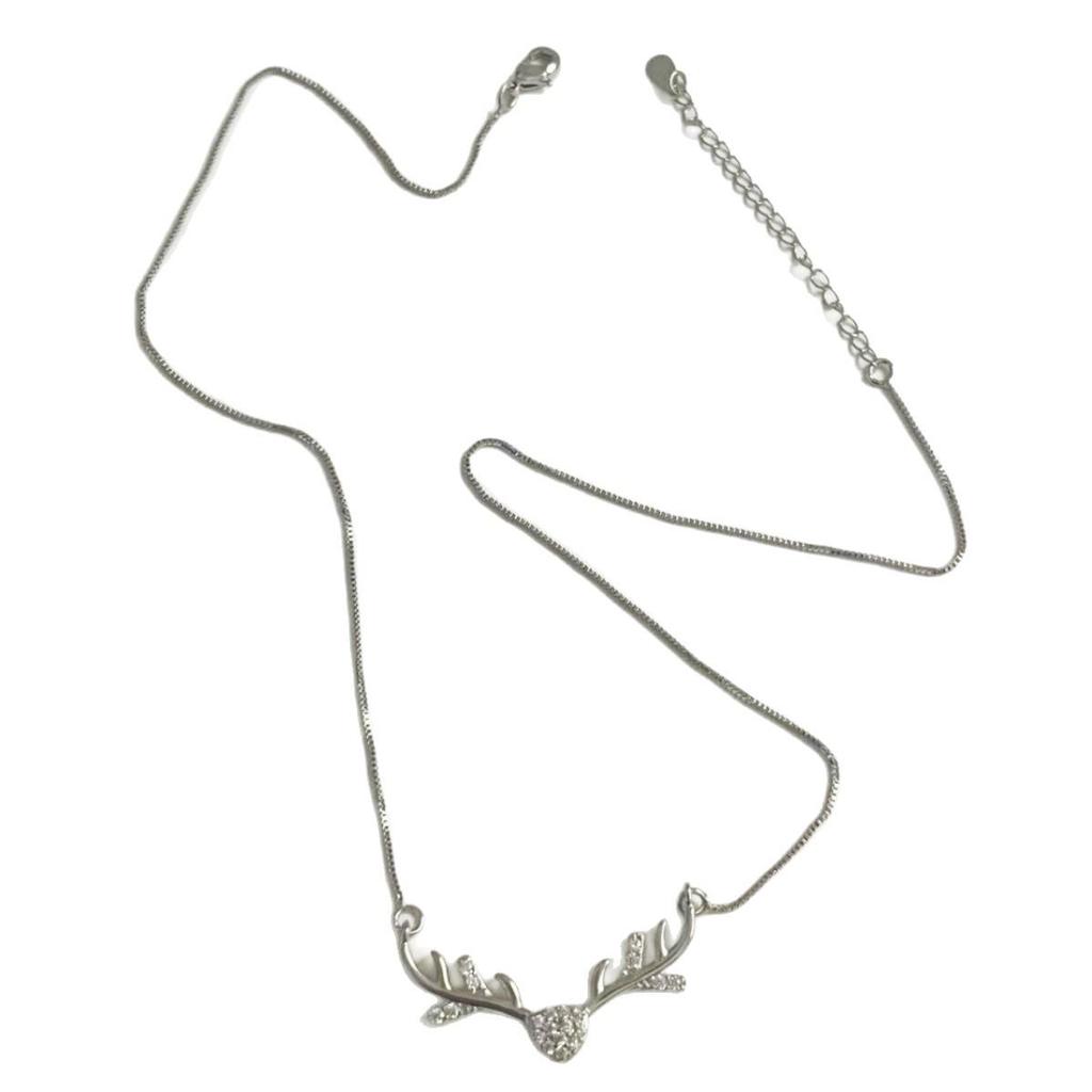 Korean Style Elegant Deer Antler Heart Necklace for Women with Shiny Zirconia