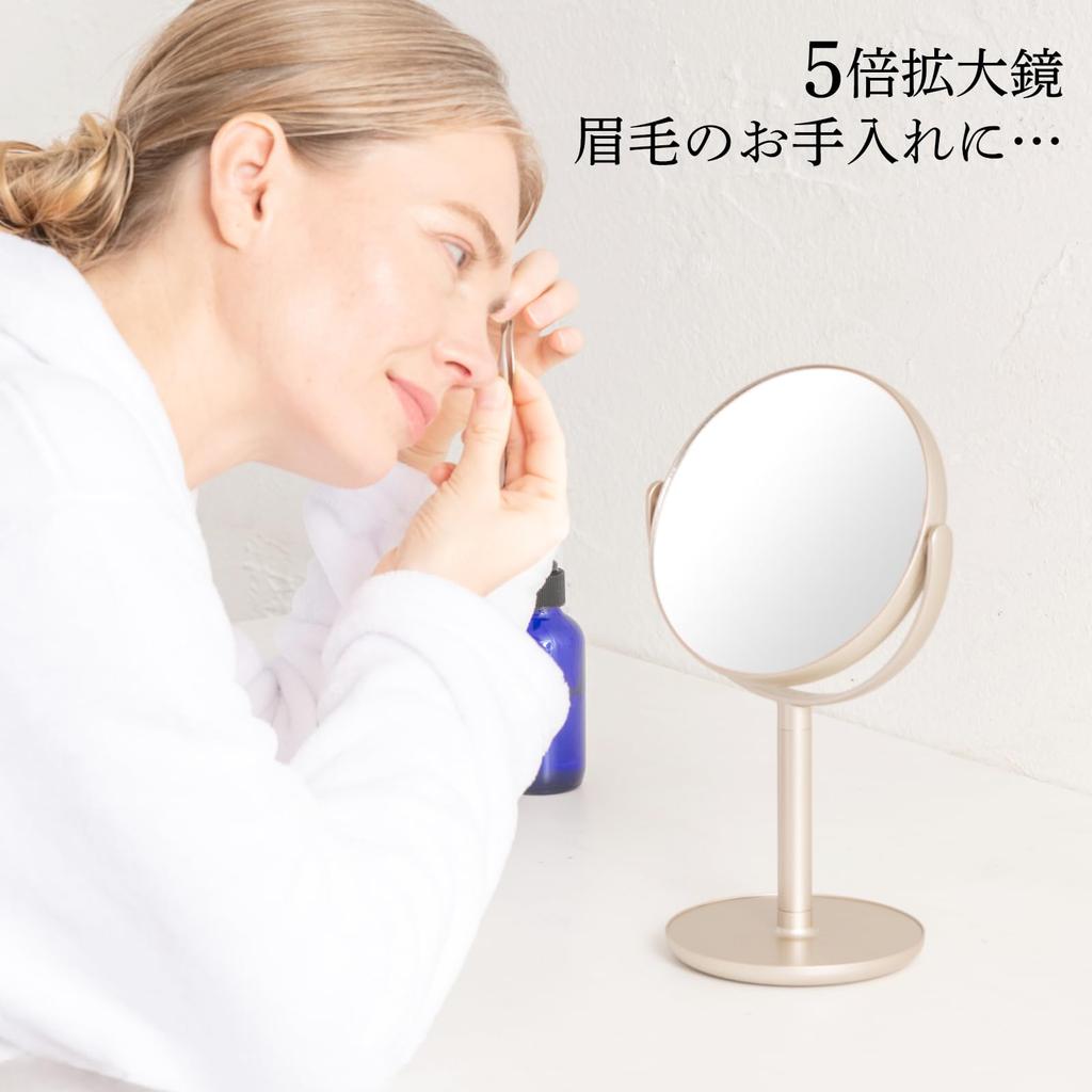 HORIUCHI MIRROR Double-Sided Standing Mirror with 5x Magnification for Detailed Viewing, Makeup Mirror, Tabletop Mirror, Birthday, Mother's Day Gift