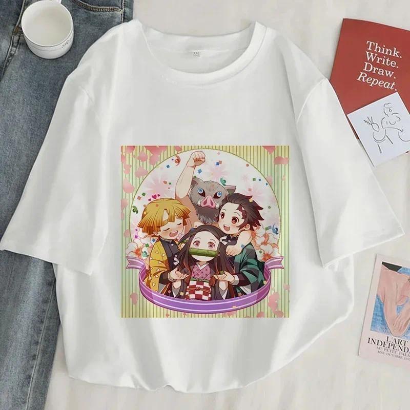 Demon Slayer Print T shirt Women Harajuku Aesthetic White Tops Tee Tshirt Japan Anime Ullzang Female TShirt summer black t-shirt