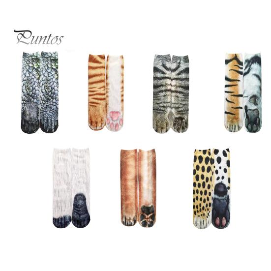 Washable Socks 1 Pair Long 3D Cartoon Animal Paw Print Athletic Soft Comfortable Stretchy Machine Indoor Outdoor