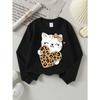 Kids Sweatshirt,Crew Neck Fashion Top, Fun "Cute Cat Leopard Heart" Patterned Sweatshirt,for Everyday Casual Wear, for All Kinds of Daily Outfits