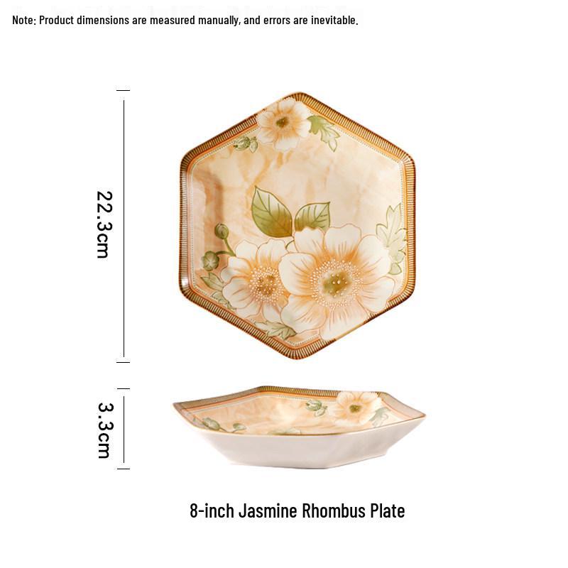 Set aus 2 kreativen tiefen Keramik-Suppentellern, rund, mit Jasminblumen-Unterglasur