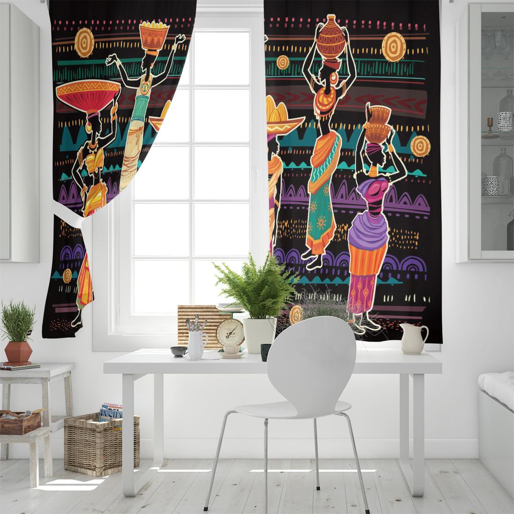 African Women Apron Ceramic Cartoon Window Curtains Bedroom Kitchen Decor Curtain Panel Window Curtains for Living Room