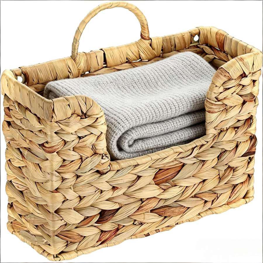 Modern Minimalist Wicker Wallmounted Magazine Rack With Rattan Storage Basket For Home Organization