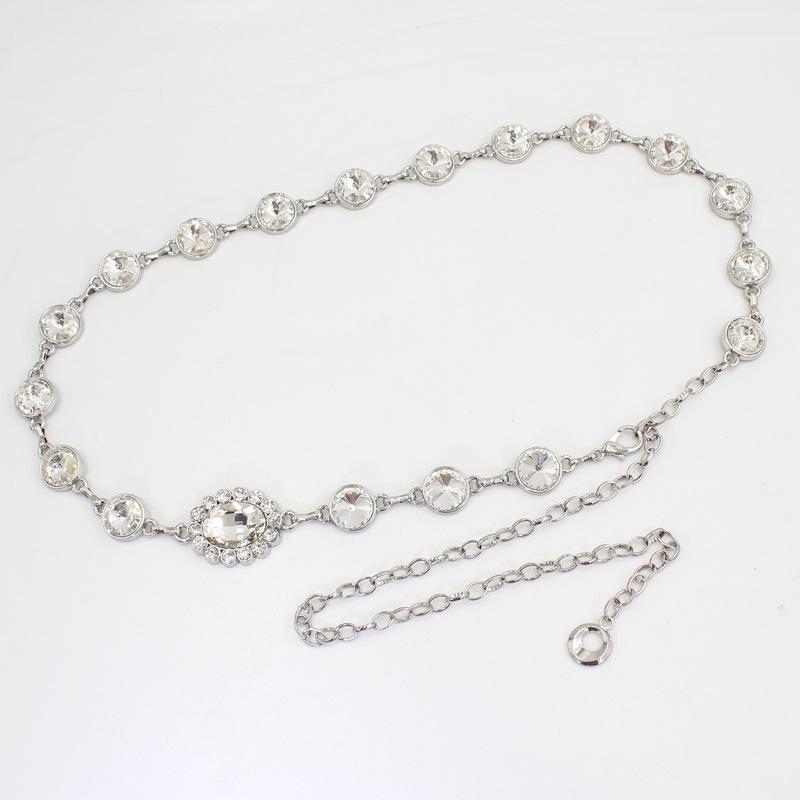 Waist Chain Women'S Decorative Dress Temperament Rhinestone Inlaid Metal Belt Hook Adjustment Waist Trouser Chain