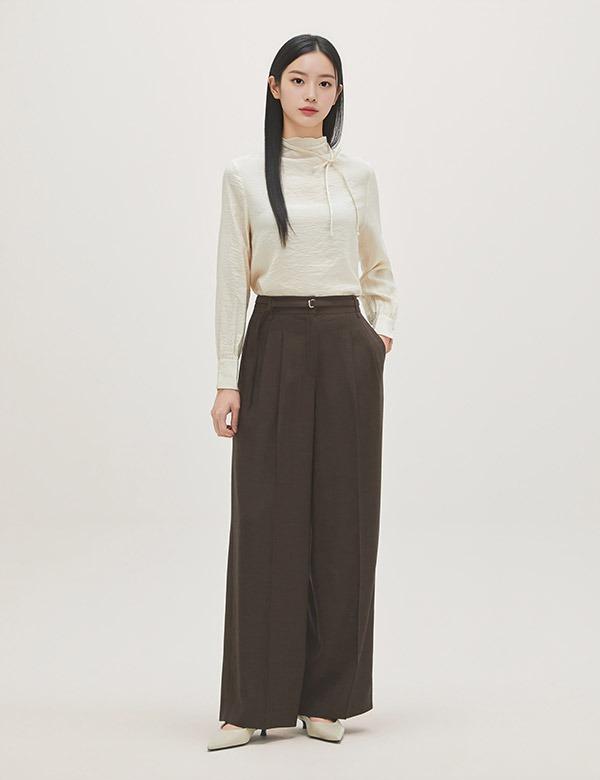 ROEM Belted Double-Pleated Wide Slacks Rmtwg24R13