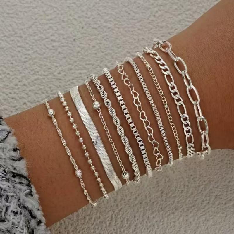 Set di Braccialetti a Catena Ossa di Serpente in Metallo Retrò con Chiusura OT per Donna - Stile Hip Hop Europeo e Americano