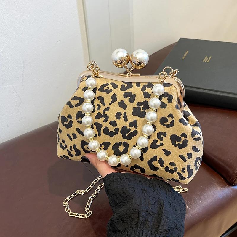 Moda Pérola Bolsas Femininas Luxo Francês Leopardo Estampa Designer Bolsas de Ombro Mulheres Alta Qualidade Cossbody Bolsas para Mulheres