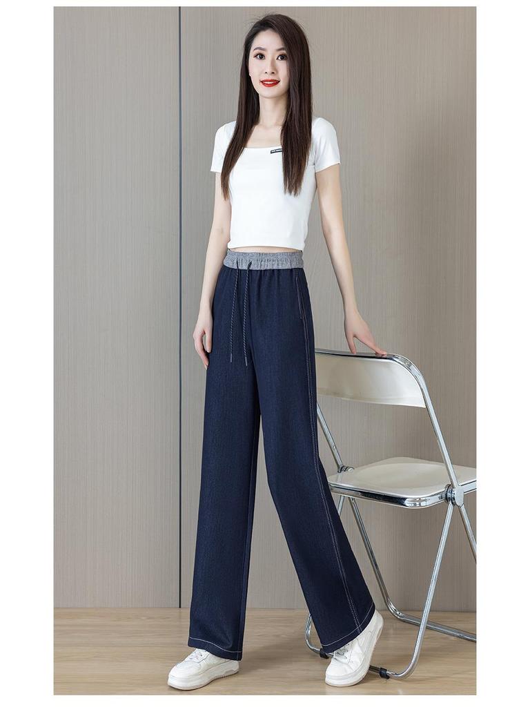 Women's High Waist Tencel Summer Jeans - Ultra-Thin, Ice Silk, Plus Size, Straight, Slimming, Loose, Wide, and Narrow Leg Options Available.
