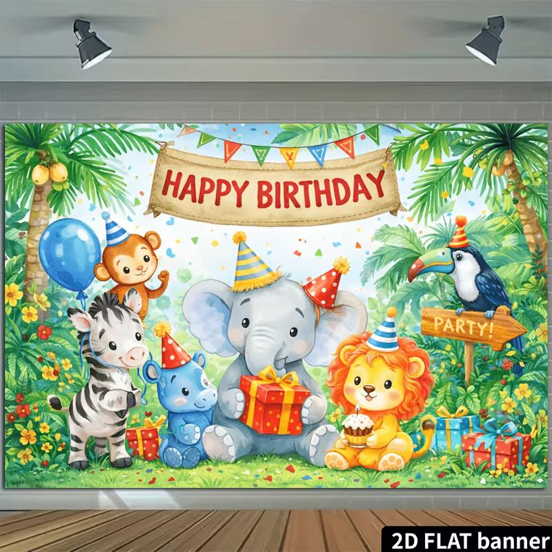 2D Tropischer Regenwald Niedliches Tier Kindergeburtstag Fotografie Kulisse Banner