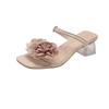 Thick Heel One-word Slippers Women's Shoes Summer Camellia Flower Cool Slippers with Skirt Sandals