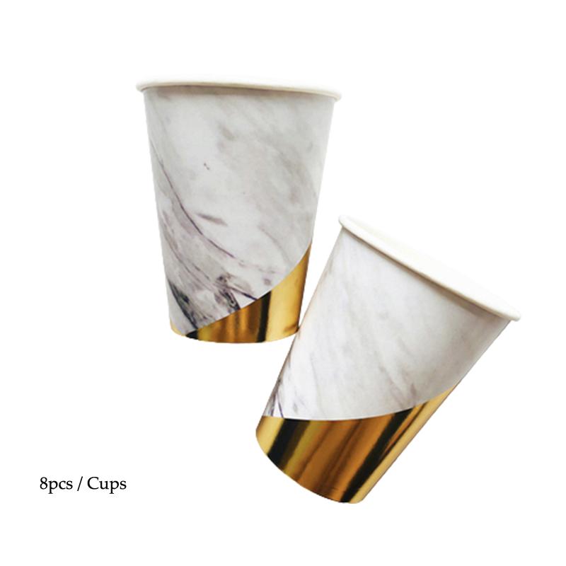 Bílá téma Svatba Párty Zlatý pruh Papírové talíře Kelímky Ubrousky Děti Dospělí Narozeninové nádobí Dekorace na párty Baby Shower