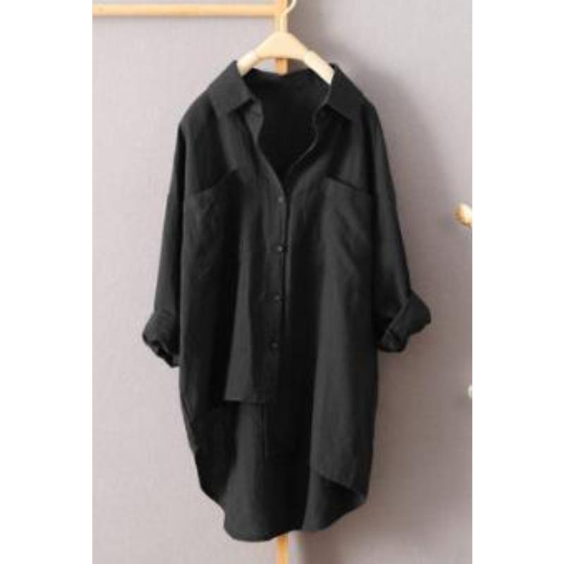 

JKASHDK Жіночі Модні Повсякденні Весняно-Осінні Однотонні Блузки та Сорочки з Принтом з Довгим Рукавом та Комірцем ПОЛО XXXL чорний