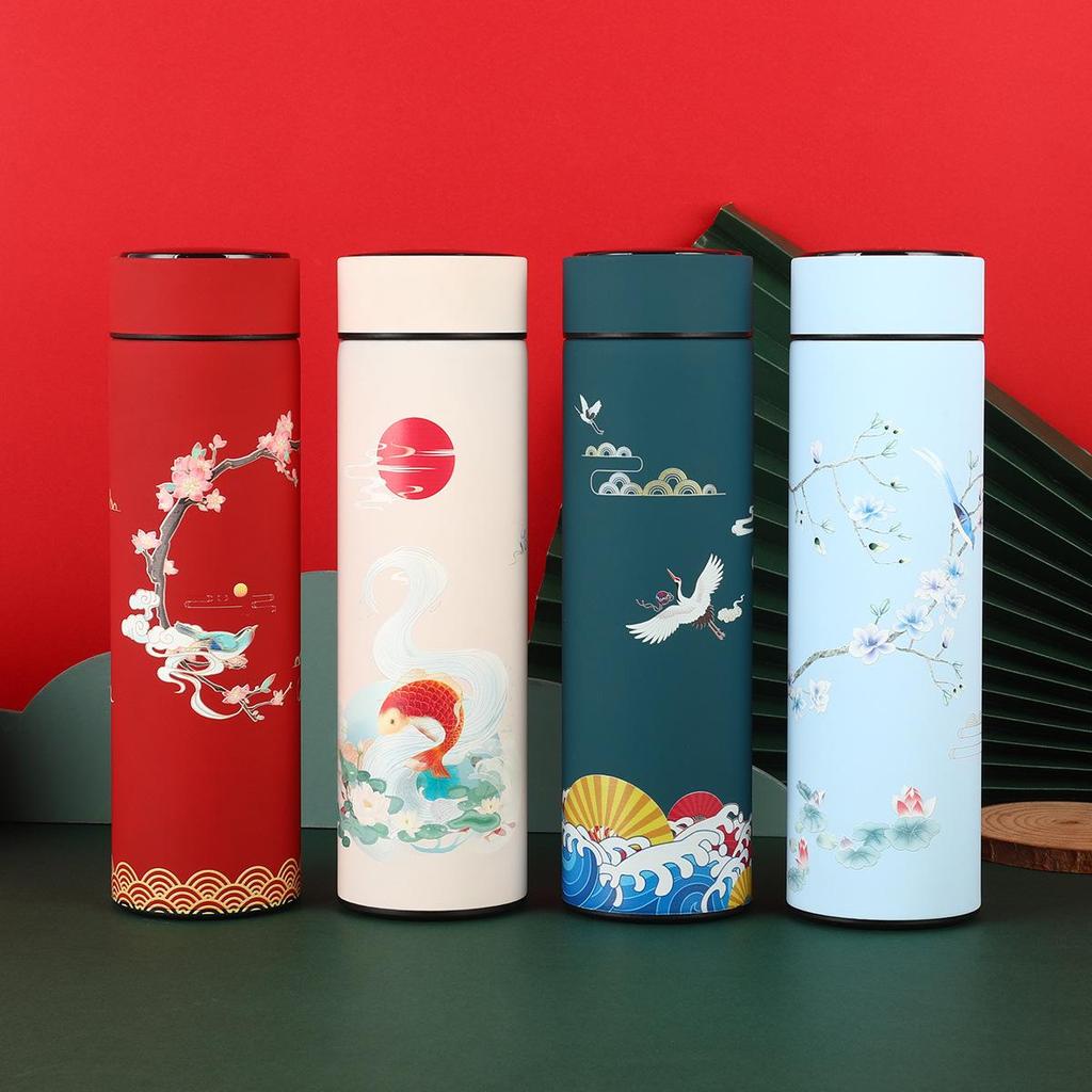 Chinesischer Retro Smart Temperaturanzeige Isolierbecher aus Edelstahl - Anpassbares Geschäftsgeschenk