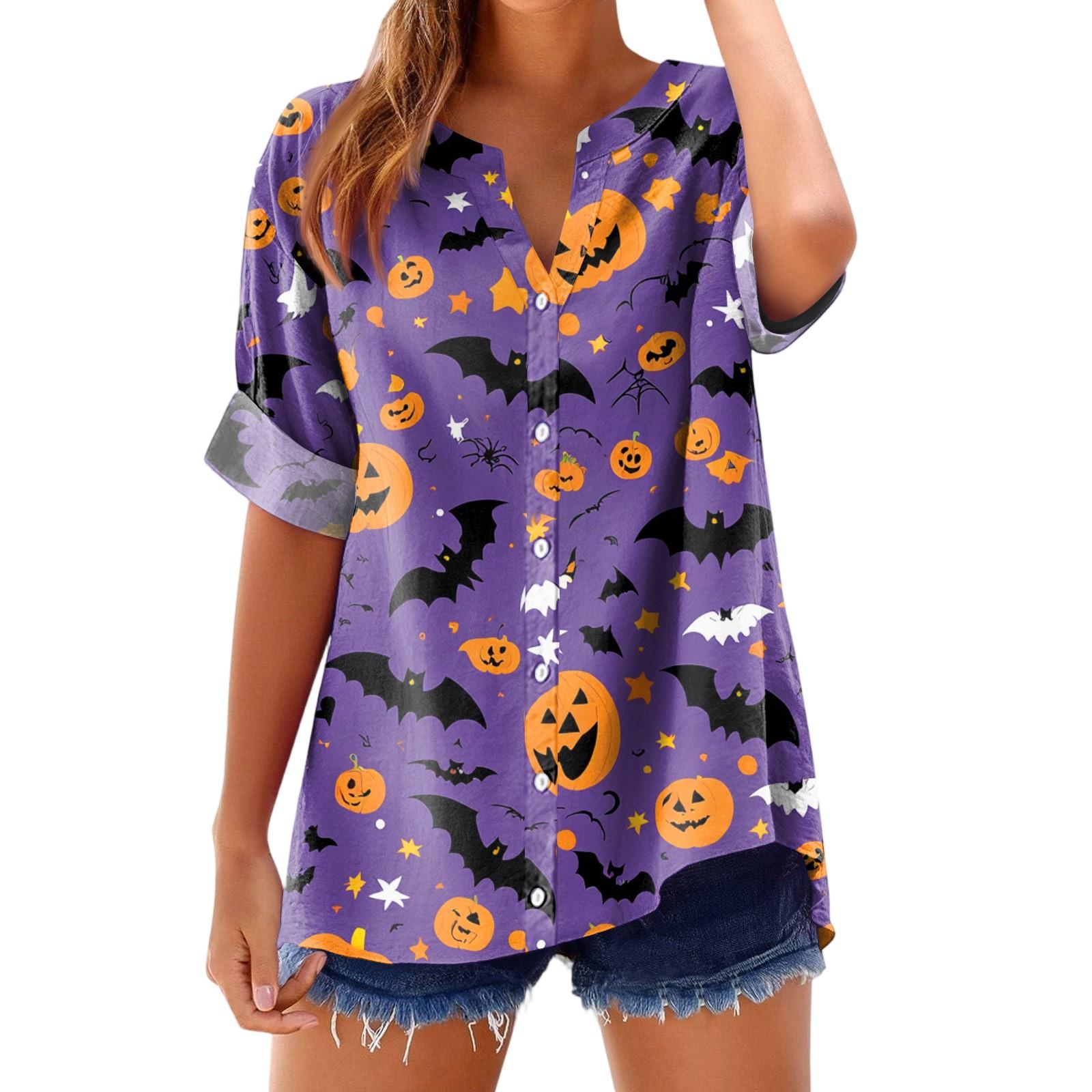 

Женская модная, повседневная, удобная, свободного кроя футболка с принтом на Хэллоуин XXL фиолетовый