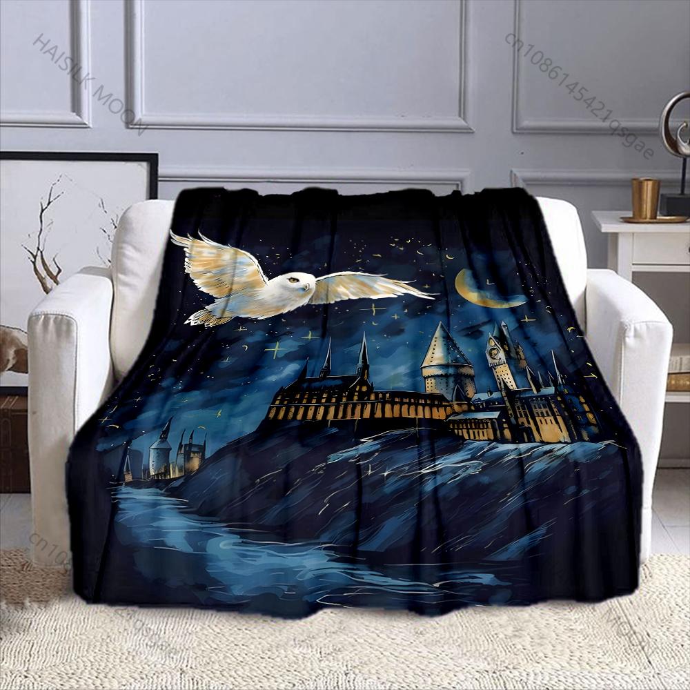 Multi-Size Castle Owl Magic Elements Print Warm and Comfortable Blanket for Home Sofa Bed Travel Camping Picnic RV