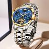 OUPINKE Automatic Watch Business Mechanical Watch Skeleton Waterproof Calendar Automatic Manual Winding Hollow Dial Blue Men's - - - - -