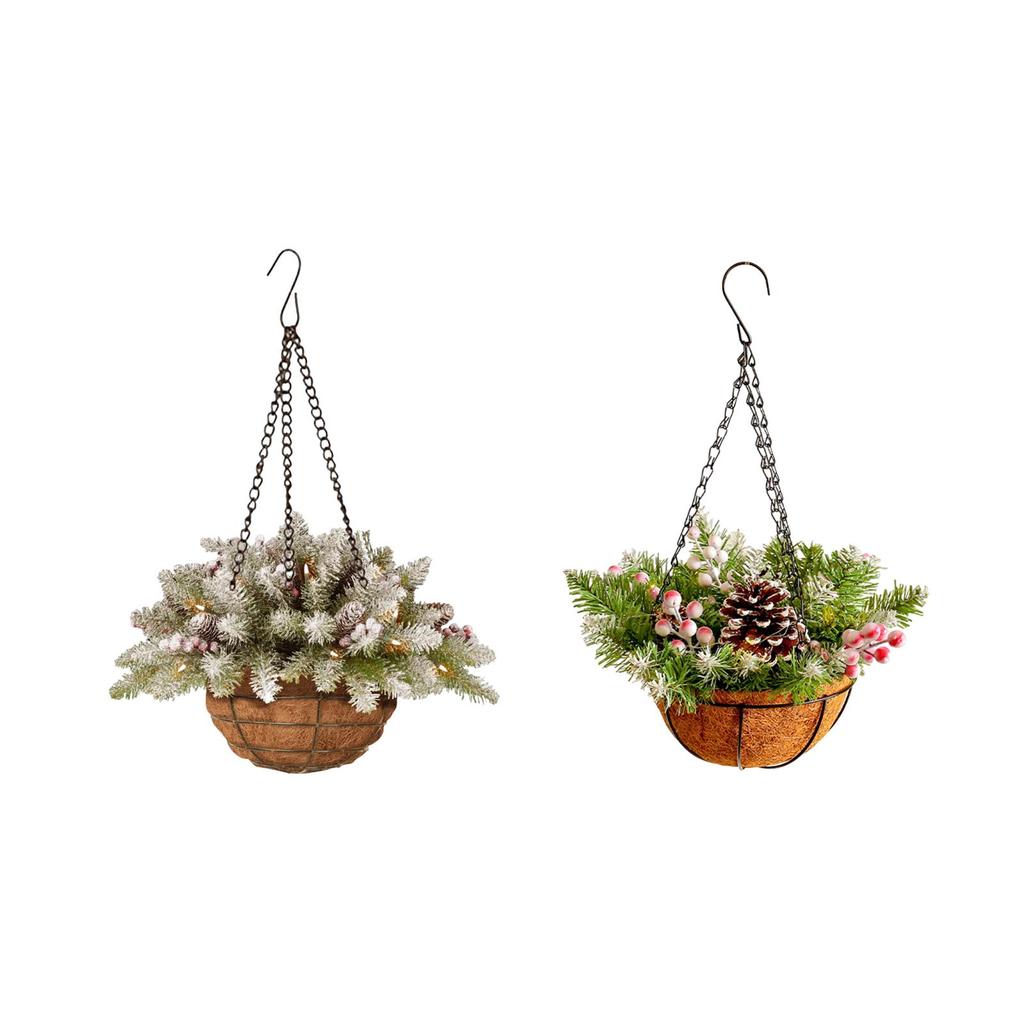 Artificial Christmas Hanging Basket Charm Gift Display Delicate Christmas Decoration for Yard Courtyard Garden Patio Holiday