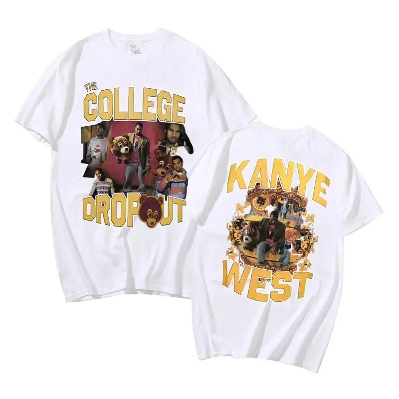 Men's Summer 100% Cotton Rapper T-Shirt Personalized Fashion Street Oversized Kanye Clothes West Casual Short Sleeve Clothing