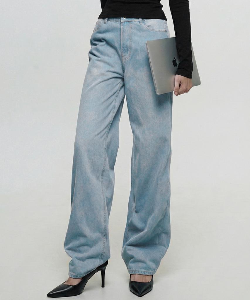 CHICKS Wide Straight Denim Pants Light Wash