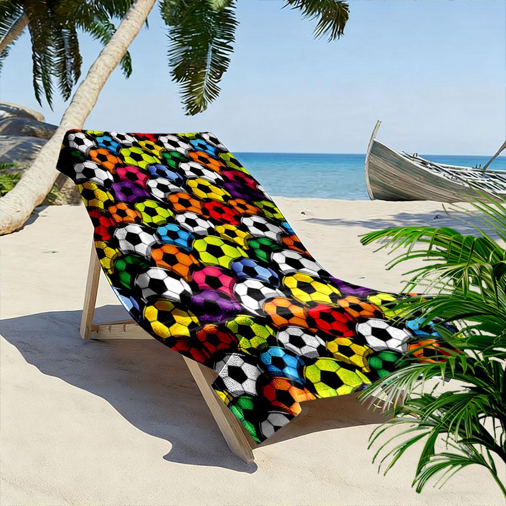 Vivid Soccer Ball Cascade Print Beach Towel, Quick Drying, Suitable for Travel, Outdoor Sports, Jogging, the Beach and Swimming, Gift