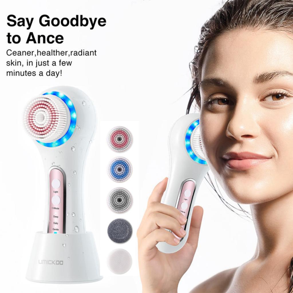 6-in-1 Electric Facial Cleansing Brush Deep Pore Cleanse Exfoliate Massage Waterproof USB Rechargeable Face Scrub Brush 6 Replaceable Brush Heads