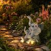 Mother Day Solar Gift Cat Garden Statue, Resin Outdoor Tabby Decor with Auto LED Decorative Lighting Light, IP65 Waterproof Lawn Ornament for