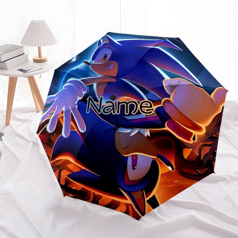 1PC Sonic the Hedgehog - Custom Name Automatic Folding Umbrella - Compact 8-Rib Design, Durable Plastic & Iron, Daily Use S0106022