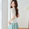 Srcr Women's Premium Hollow-Out Knit Short Sleeve Top with Silk Blend