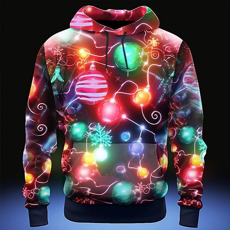 Рождественская тема толстовка с капюшоном мужская одежда с длинными рукавами пуловер толстовка 3D печатные рождественские огни елка смешные модные толстовки 6XL 1763₽