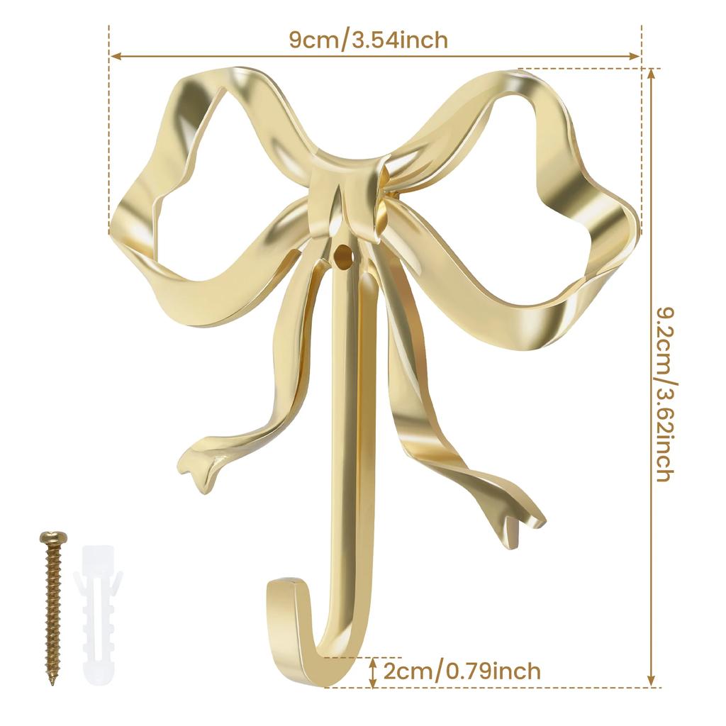 1/2Pcs Coat Hook Brass Retro Gold Bow-Shape Decorative Hook Wall-Mounted Clothes Rack for Home Bathroom Bedroom Towel Hooks