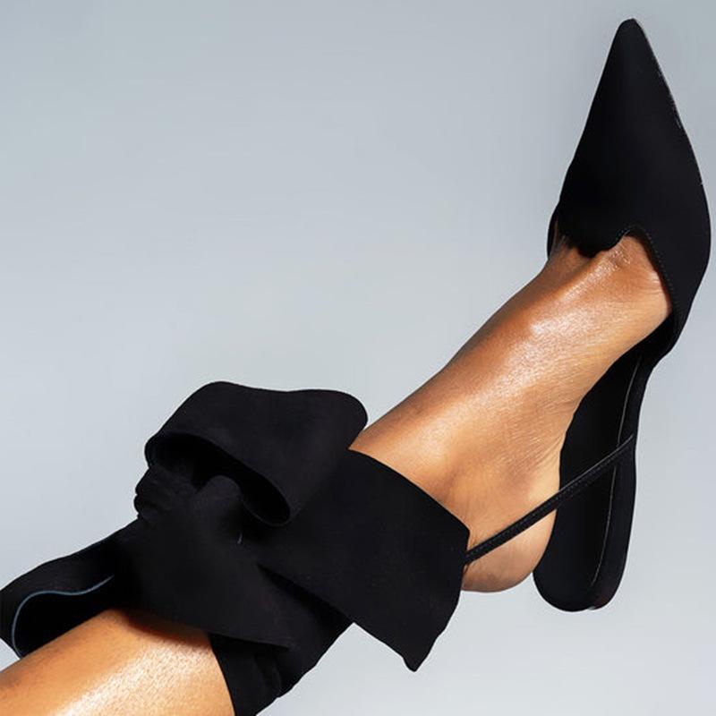 European and American style new summer straps flat bottom pointed catwalk shoes women's buckle short heel women's shoes women's shoes