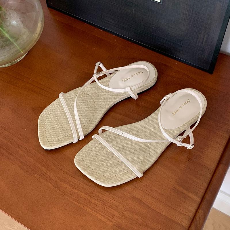 

Fashion Footwear Buckle Strap Women Flats Sandals Shoes Spring Summer Female Shallow Fashion Square Toe Ladies Flats Sandals Shoes 35 бежевый