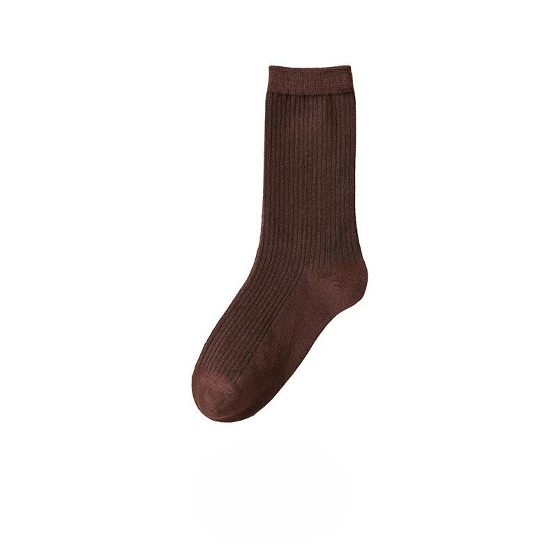 Solid Color Basic Socks for Women, Vertical Boneless Pile Socks, Drawstring Versatile Mid-calf Socks, Autumn Cotton Socks