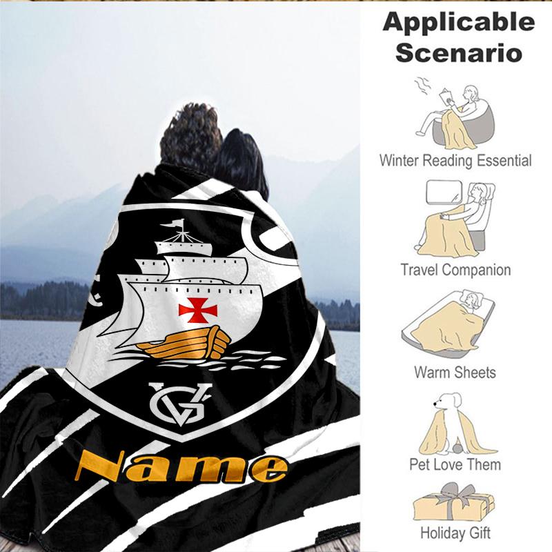 Custom Name Vasco Football Crest Emblem Blanket Lightweight Ideal Bedding Blanket Perfect for Travel, Camping, Living Rooms, Sofas, Christmas Gift
