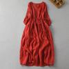 Literarisches Retro-Kleid für Damen, hautfreundlich, große Größe, mit sieben Ärmeln, hohle, lockere Taille