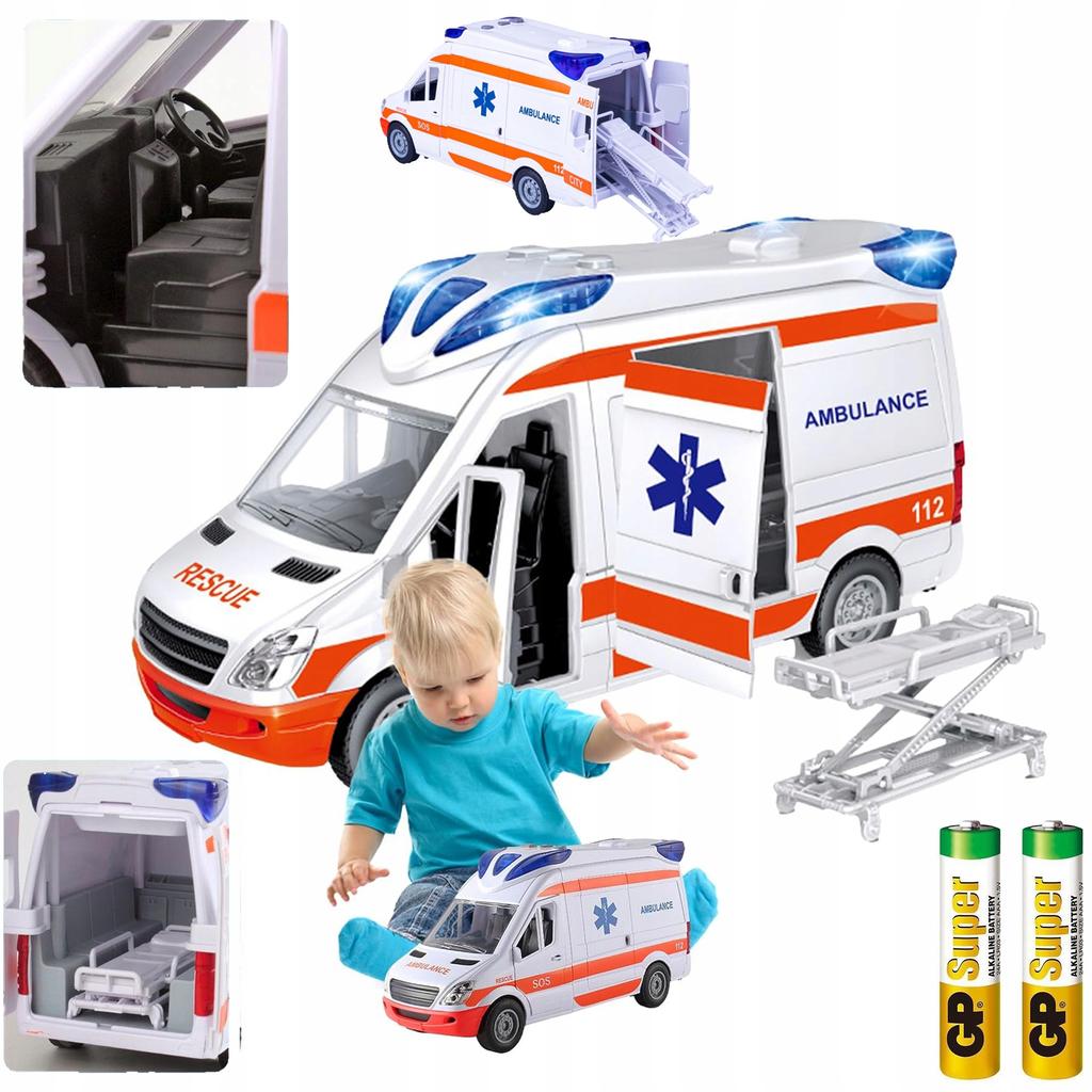 Spielzeug Krankenwagen mit Geräuschen und Lichtern Trage + Batterien