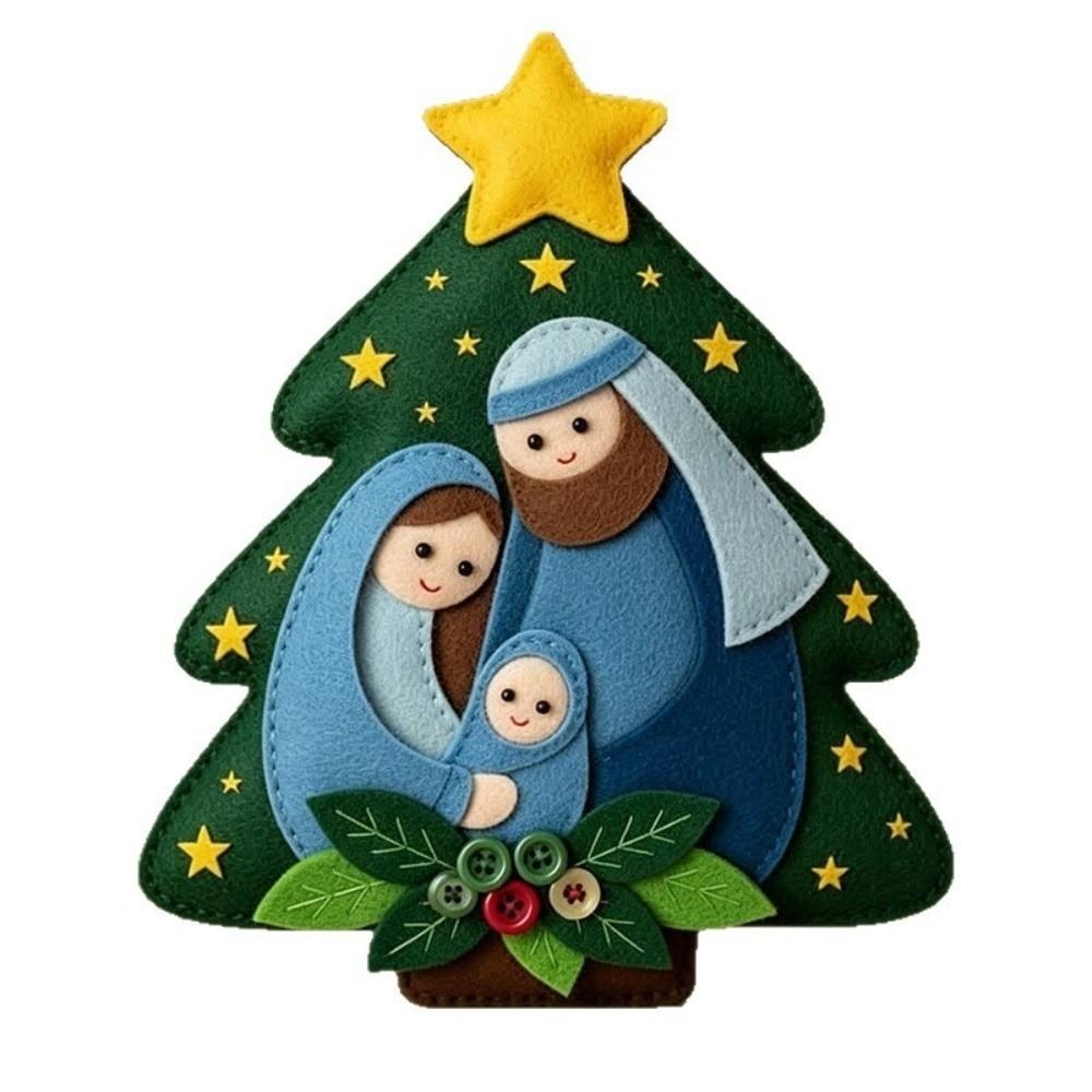 Unique Star Shape Nativity Scene Felt Pendant Home Decor Cartoon Jesus Hanging Ornament Xmas Tree Christmas Tree Ornament Home