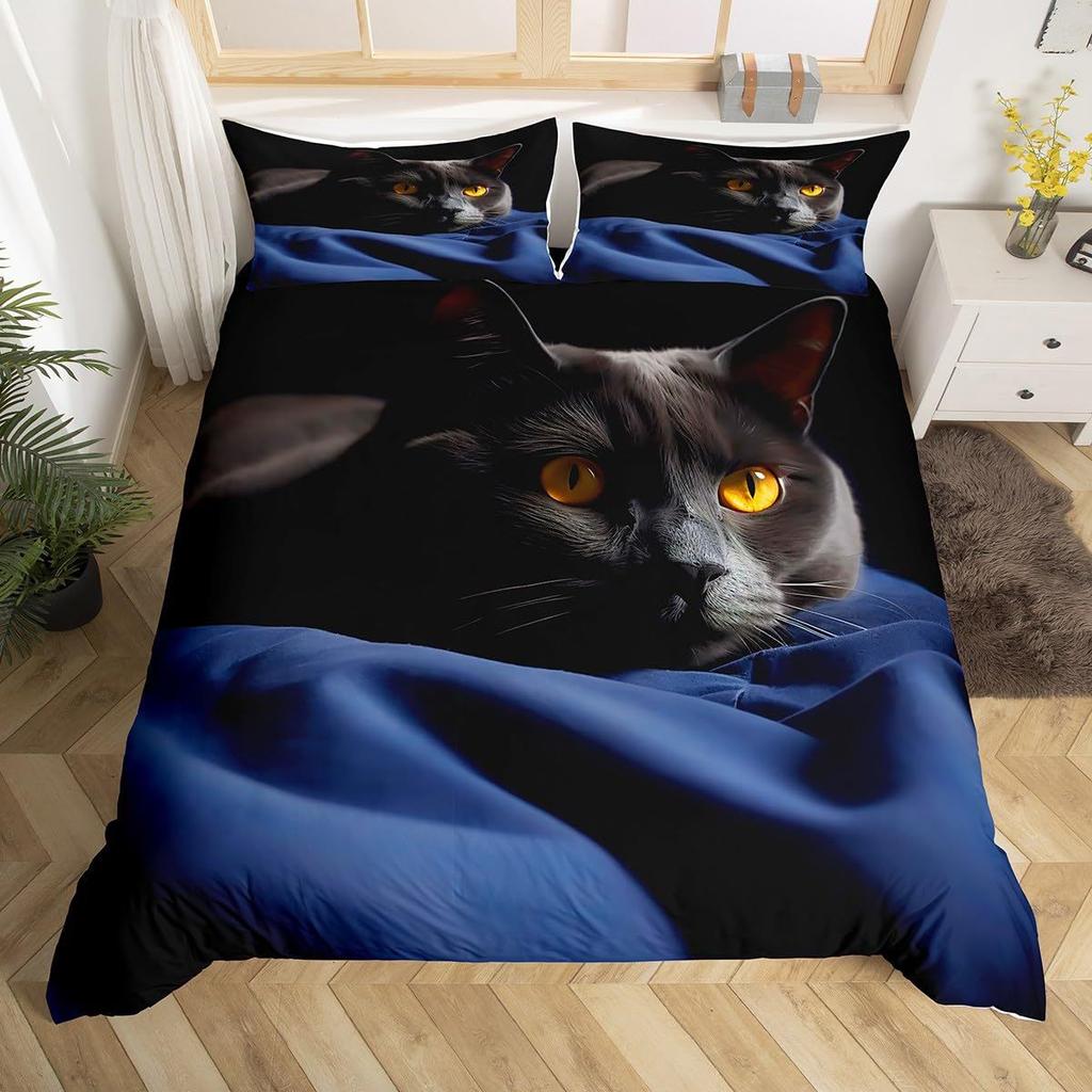 Cat Series Cute Animal 3D Digital Printing Quilt Cover Three-Piece Bedding